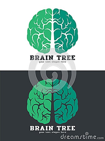 Green Brain tree logo vector art design isolate on white and dark background Vector Illustration