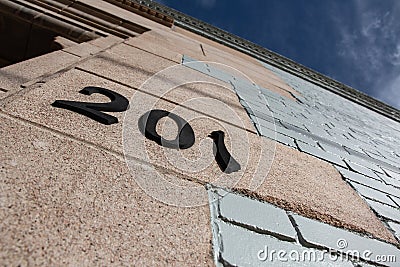 #201 on Green Brick Building Stock Photo