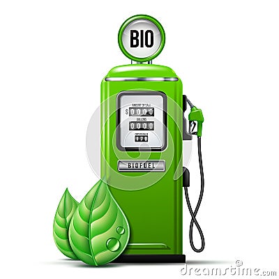 Green bright Gas station pump with fuel nozzle of petrol pump. Biofuel concept Vector Illustration