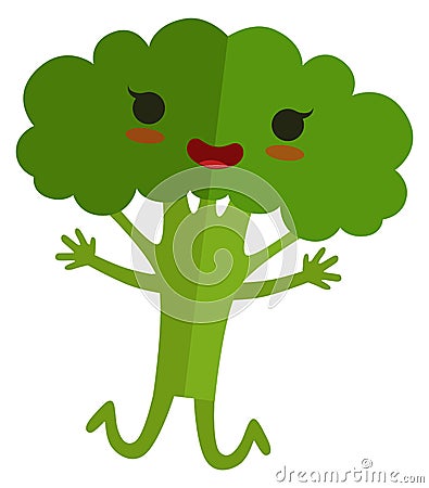 Green broccoli laughing. Cartoon vegetable with kawaii face Vector Illustration