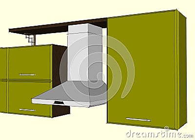 Green and brown cupboards with fume hood Stock Photo