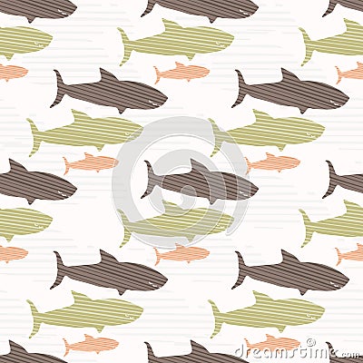 Green Brown and Pink Shark Silhouette Wave Vector Illustration