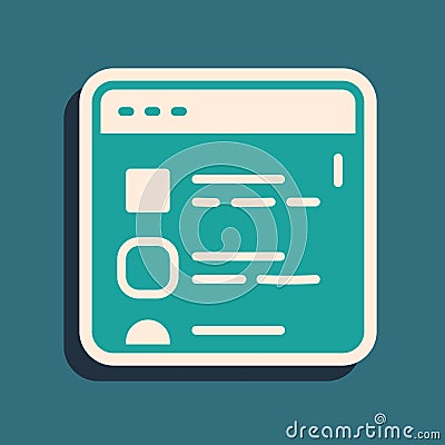 Green Browser files icon isolated on green background. Long shadow style. Vector Vector Illustration