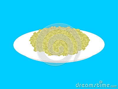 Green buckwheat cereal in plate isolated. Healthy food for break Vector Illustration