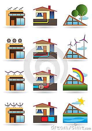 Green building with green energy Vector Illustration