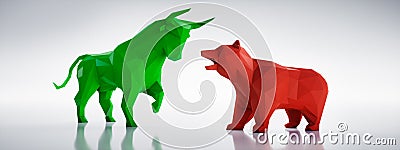 Green bull and red bear low poly Stock Photo