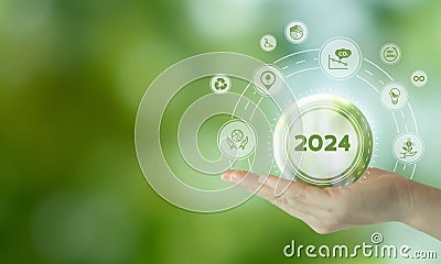 2024 Green business, enviromental sustainability. Carbon offset and neutrality strategies Stock Photo