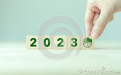 2023 Green business, enviromental sustainability. Stock Photo