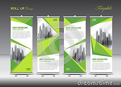 Green Business Roll Up Banner flat design template, polygon back Vector Illustration