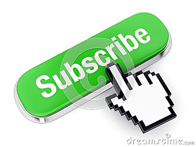 Green button Subscribe and hand cursor Stock Photo