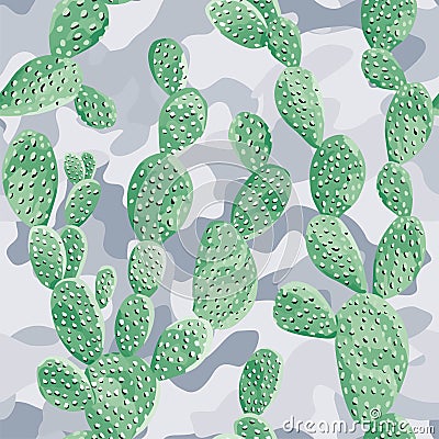 Green cactus on the background of khaki Vector Illustration