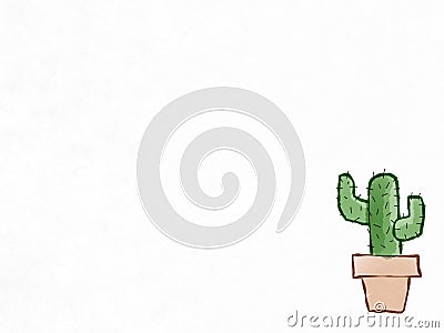 Green cactus in the brown pot drawing isolate on white background. Digital art painting Stock Photo