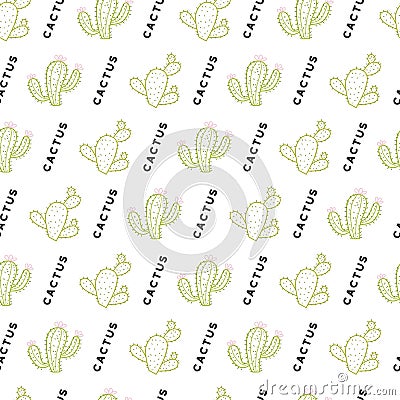 Green Dancing Cactus Desert Family Plant Vector Seamless Pattern Vector Illustration