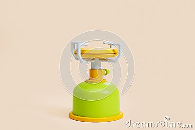 Green camping gas stove on empty beige background Cartoon Illustration