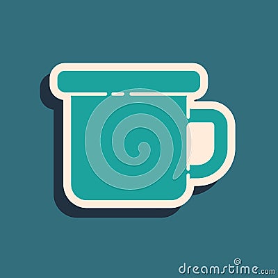 Green Camping metal mug icon isolated on green background. Long shadow style. Vector Illustration Vector Illustration