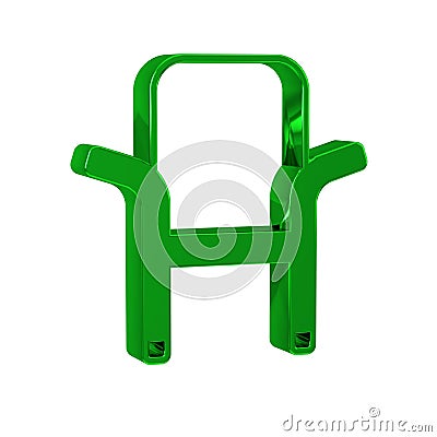 Green Camping portable folding chair icon isolated on transparent background. Rest and relax equipment. Fishing seat. Stock Photo