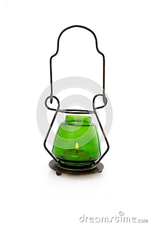 Green candle lamp Stock Photo