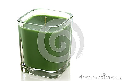 Green candle on white with clipping path Stock Photo