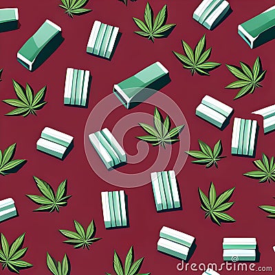 Green Cannabis Leaves and Stacks of Nondescript Paper Money Stock Photo