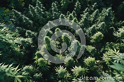 green cannabis plantation field top view .generative ai Stock Photo