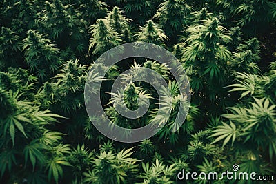 green cannabis plantation field top view .generative ai Stock Photo