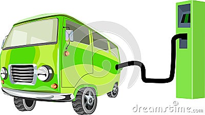 Green car concept, electric car charging station. Vector Illustration