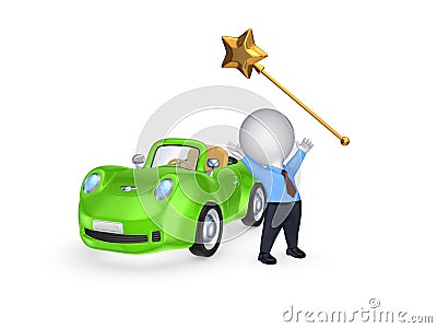 Green car and magic wand. Stock Photo