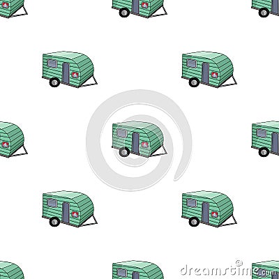 Green caravan icon in cartoon style on white background. Family holiday symbol stock vector illustration. Vector Illustration