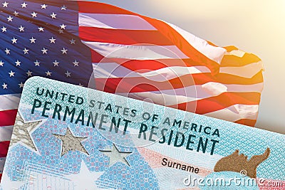 Green Card US Permanent resident card USA. Electronic Diversity Visa Lottery DV-2022 DV Lottery Results. United States of America. Stock Photo