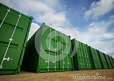 Green cargo containers Stock Photo