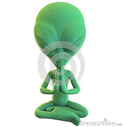 Green Cartoon Alien Practicing Yoga Stock Photo