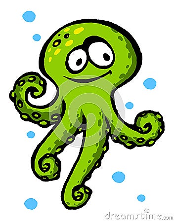 Green cartoon style funny octopus character mascot isolated vector Vector Illustration