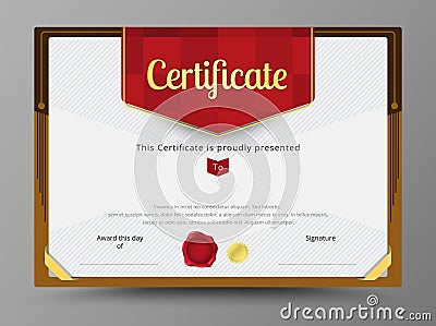 Green certificate template with gold ribbon decorate. Vector Illustration