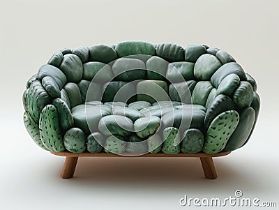 A green chair with a cactus print on it Stock Photo