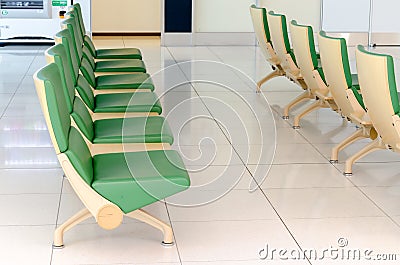 Green chair in New Chitose airport, Chitose, Hokkaido, Japan. Stock Photo