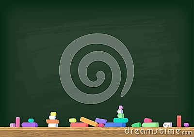 Green chalkboard with colorful chalk Vector Illustration