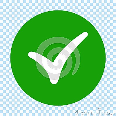 Green check mark in circle. Flat design. Isolated. Cartoon Illustration