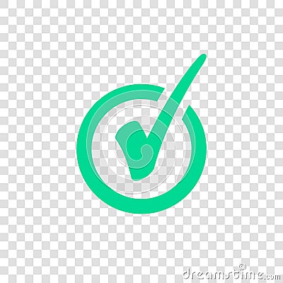 Green Check Mark Icon in Circle. Tick Symbol Vector Illustration