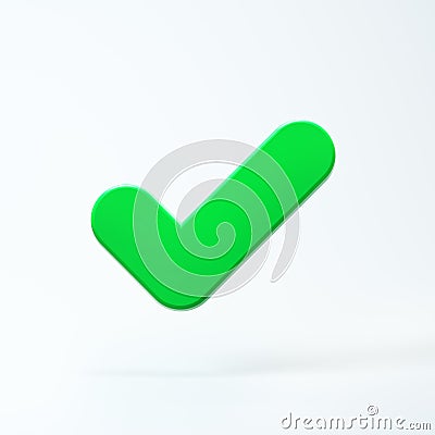 Green Check Mark Icon Isolated on Soft White Background. Stock Photo