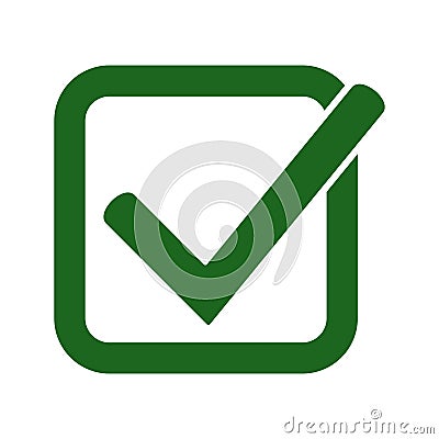 Green check mark icon. Tick symbol in green color, vector illustration. Vector Illustration