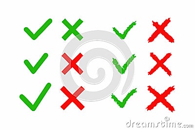 Green Check Mark Red X Symbols Correct Wrong Choices Approval Rejection Icons Checklist Boolean Stock Photo