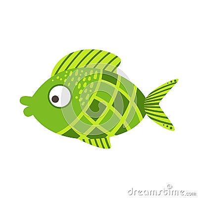 Green Checkered Fantastic Colorful Aquarium Fish, Tropical Reef Aquatic Animal Vector Illustration