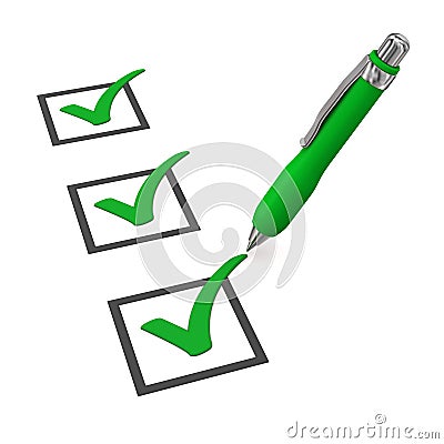 Green Checklist Ballpen Stock Photo