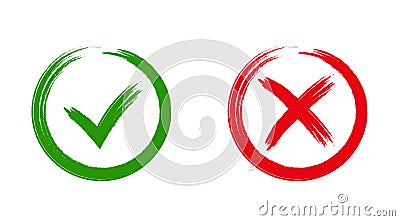 Green checkmark OK and red X icons, Vector Illustration