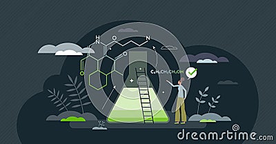 Green chemistry with focus to reduce hazardous substances tiny person concept Vector Illustration
