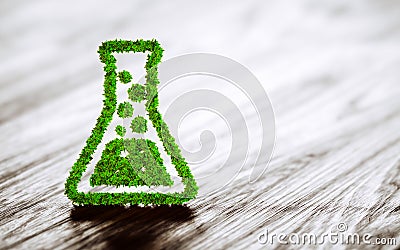 Green chemistry industry sign on black wooden background. Stock Photo