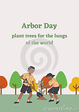 Green children Arbor Day Poster Stock Photo