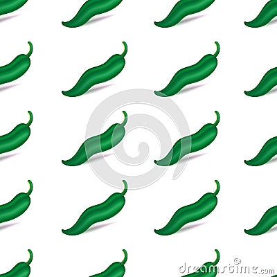 Green chili peppers with shadow. Seamless pattern. Isolated on white background. Vector illustration. Stock Photo