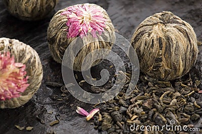 Green chinese tea balls Stock Photo