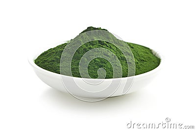 Green chlorella or green barley powder Stock Photo